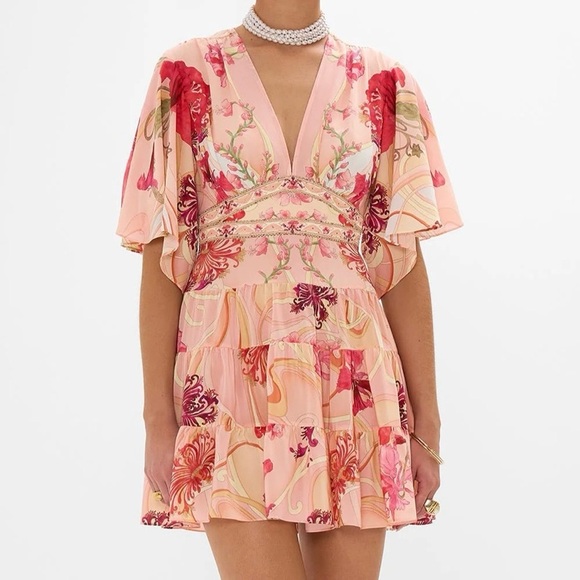 Camilla Blossoms And Brushstrokes Tiered Skirt Mini Dress